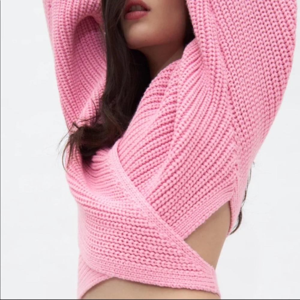 Zara pink wrap knit sweater